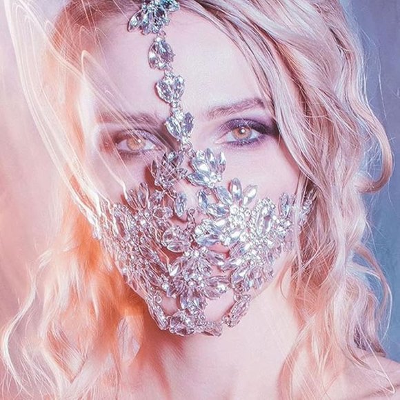 NWT Sparkling Swarovski Bling Crystal Rhinestone Mask Halloween Costume … - Picture 1 of 6